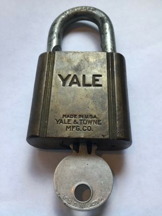 Antique Yale & Towne Vintage Brass Padlock Vg W/key
