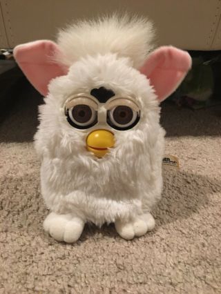 Vintage 1998 Snowball Furby Babies White With Brown Eyes Good 1st Gen Rare