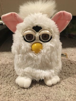 Vintage 1998 Snowball Furby Babies White With Brown Eyes Good 1st Gen RARE 2