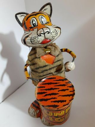 Vintage 1960 Rare Louis Marx Funny Tiger Tin Wind Up Toy