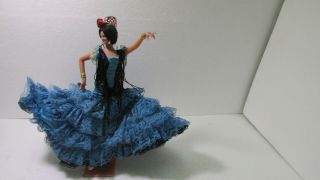 Vintage Marin Chiclana Espana Flamenco Woman Dancer Blue Dress 10 " Doll Ds1564