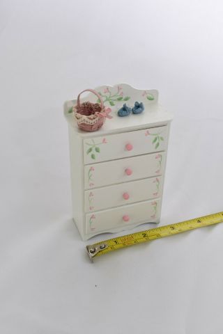 Dollhouse Miniature 1:12,  1” Furniture Chest Of Drawers,  Slippers & Basket
