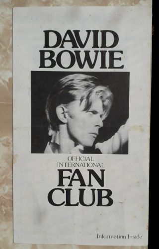 David Bowie Official International Fan Club Enrolment Leaflet Rare Orginal