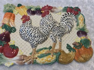 Rare Fitz And Floyd Classics Rooster Garden Wall Plate Plaque Kitchen Decor