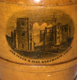 Antique Mauchline Ware Money Box Warkworth Castle Lion Tower & Keep c1890 3