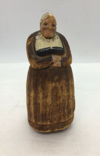 Antique Hand - Carved Wooden Wood Figure Old Woman Lady Folk Art 5” Tall 2