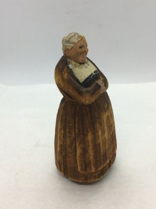 Antique Hand - Carved Wooden Wood Figure Old Woman Lady Folk Art 5” Tall 3