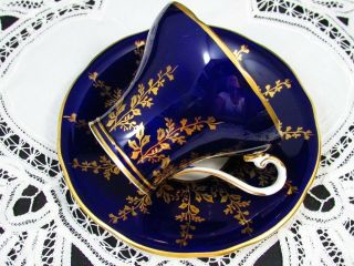 Aynsley Cobalt Blue Gold Gilt Vines Corset Tea Cup And Saucer