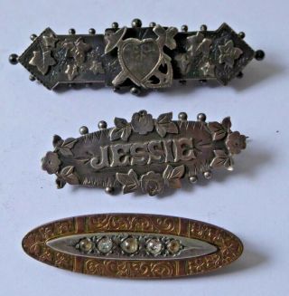 3 X Antique Silver Sweetheart Brooches - Inc.  Jessie Name Brooch