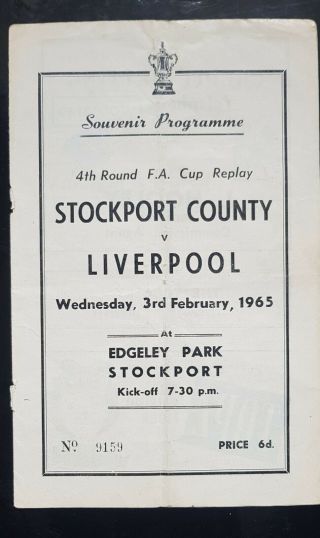 Rare 1965 Stockport V Liverpool Fac 4 Replay Programme