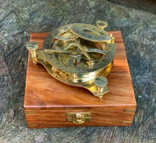 Sundial Compass Vintage Brass Nautical 4.  5 " Marine Compasses Steampunk Retro Old