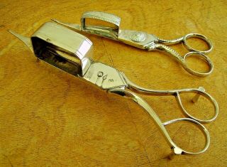 Two Silver Plated Candle Snuffer Wick Trimmer Scissors Antique Victorian