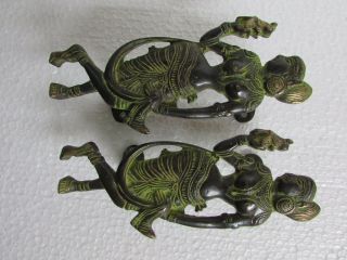 Vintage Style Rare Handcrafted Indian Goddess Pair Brass Door Handle Pull