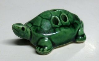 Vintage Antique Small 2 " Ceramic Turtle - Shaped Flower Frog (5) Holes