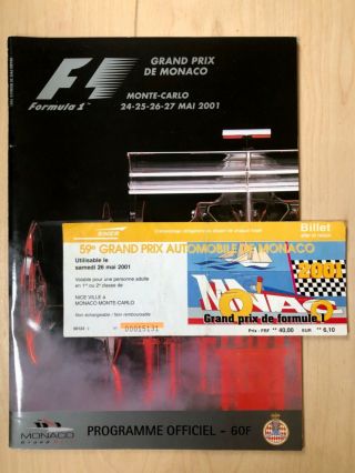 Formula 1 Monaco Grand Prix 2001 Race Programme And Rare Ticket Stub