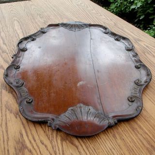 Large Antique Victorian Hand Carved Wooden Tray