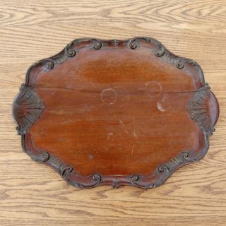 Large Antique Victorian Hand Carved Wooden Tray 2