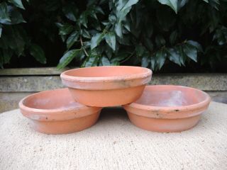 3 Old Vintage Terracotta Plant Pot Saucers Shallow Pots 7 " Diameter (300k)