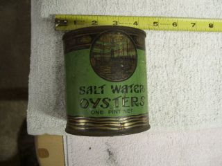 Antique 1 Pint Salt Water Oysters Advertising Tin Can Dated 1935 Very Rare