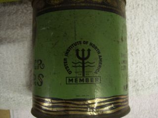 Antique 1 Pint Salt Water Oysters Advertising Tin Can Dated 1935 Very Rare 2