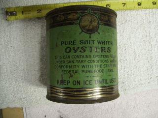Antique 1 Pint Salt Water Oysters Advertising Tin Can Dated 1935 Very Rare 3