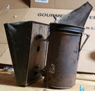 Antique - Woodman Bee Smoker W/ Tin Cylinder - Wood/leather Bellows 75 Years