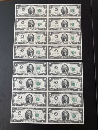 1976 $2 Rare (star Notes).  Two Uncut Sheets Of 8 Bicentennial $2 Dollar Bills