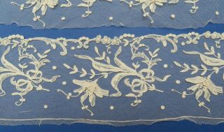 Four Short Lengths Of Victorian Tambour Embroidered Lace With Raised Work