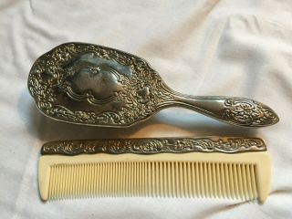 Vintage Silver Plated Embossed Dressing Table Vanity Set Hair Brush Comb