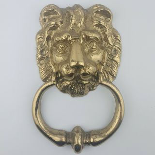 Large Antique - Solid Cast Brass Lion Head Front Door Knocker Handle Pull