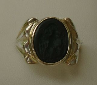 Stunning Ancient Roman Silver Intaglio Ring,  Very Rare,  8,  3g Wearable