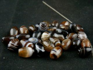 32Pics Good Quality Rare Tibetan Natural Agate Dzi Stripes Small Beads U054 2
