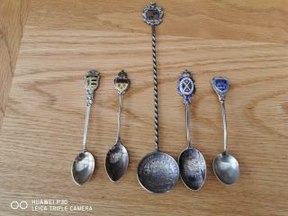 4 Sterling Souvenir Spoons And 1 Tall Mallorca Spoon