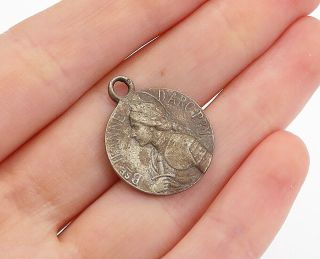 925 Sterling Silver - Vintage Antique Rustic Petite Joan Of Arc Pendant - P12053