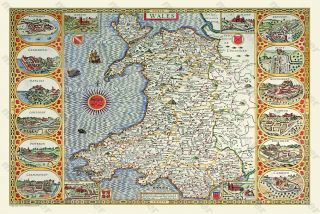 Old Map Of Wales 1611 By John Speed 24 " X 16 " Photographic Print