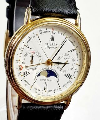 RARE,  UNIQUE Men Vintage 1983 ' s Gold Plated Watch CITIZEN 6350 - G30241.  Worn Case 2
