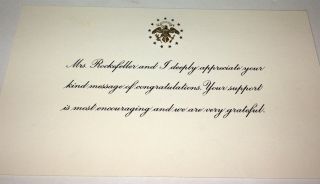 Rare Antique American Thank You Card Mrs Rockefeller Vice President 