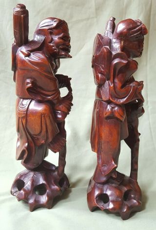 Fine large antique Chinese carved Wood Immortal figures,  inlaid eyes 2