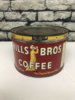 Hills Bros Coffee Vintage Tin Can 1 Lb Drip Or Vacuum Makers Rare 5 " Diameter