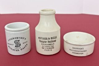 Vintage C1900s Shippams High Class Fournisseur Moutarde Sainsburys Jars Pots