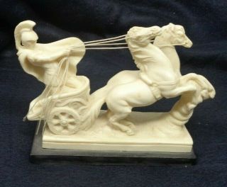 Vintage Italy A.  Santini Sculpture Roman Chariot Warrior Horse Signed With Label