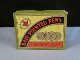 Antique Dip Pen Nib Box Plume Pluma Feder D Leonardt No 521 Ef Grey Ball Pointed