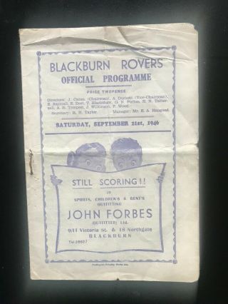 1946 - 47 Blackburn Rovers V Wolverhampton Wanderers (wolves) - Rare Item