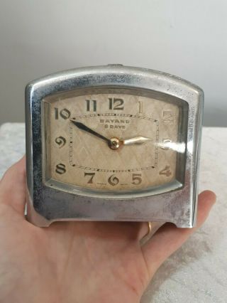 Small Antique Art Deco Bayard 8 Days French Make Vintage Chrome Clock