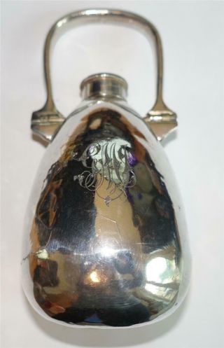 Antique Victorian Silver Plated Hip Flask Grenade Shaped With Handle Unusual