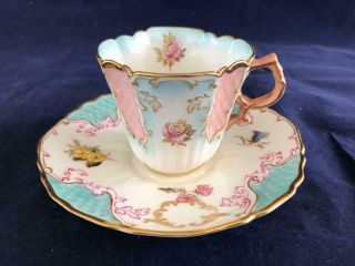 Antique George Jones Fine Bone China Hand Painted Cup And Saucers.