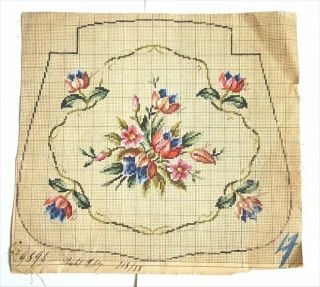 Antique Berlin Woolwork Hand Painted Chart Pattern Tulips & Flowers