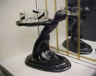 Rare Art Deco 1930 ' s Semi Nude Lady Holding Bowl Metal Statue - Frankart Era 2