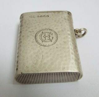 Lovely Rare Design English Antique Victorian 1887 Solid Silver Match Vesta Case