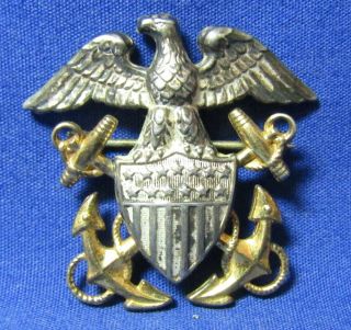 Wwii 1/20 10k Gold & Sterling Navy Officer Cap Badge By Pasquale Rare Maker